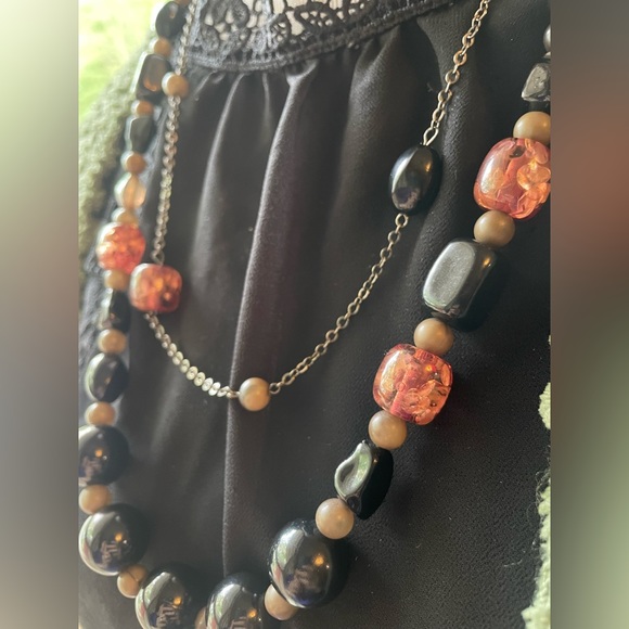 Faux Amber Double Strand Necklace - Picture 2 of 2